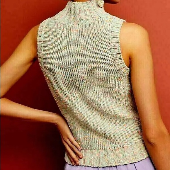by Anthropologie Sleeveless Crochet Knit Sweater Mockneck Tank Top - Picture 5 of 14
